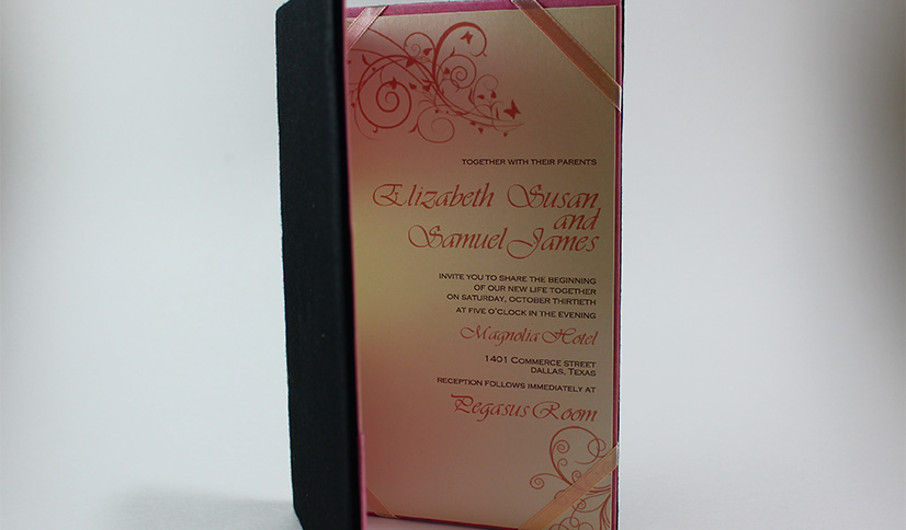 silk folio wedding invitations with ribbon