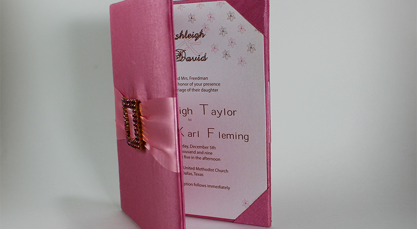 silk folio wedding invitations with ribbon