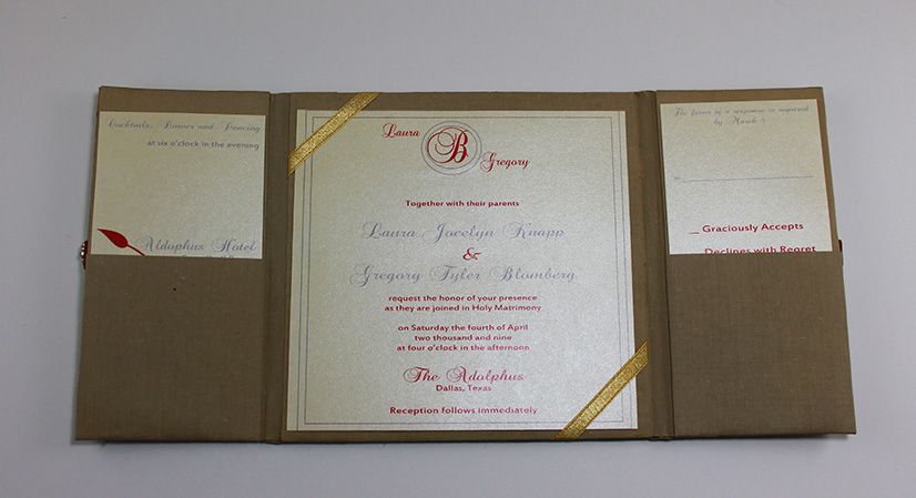 silk folio wedding invitations with ribbon