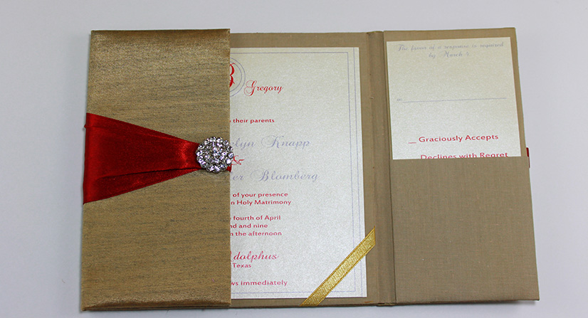 silk folio wedding invitations with ribbon