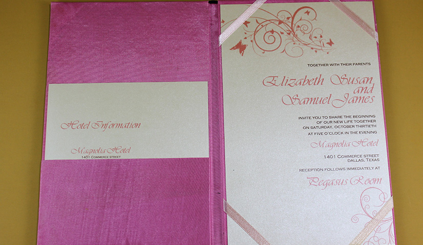 silk folio wedding invitations with ribbon