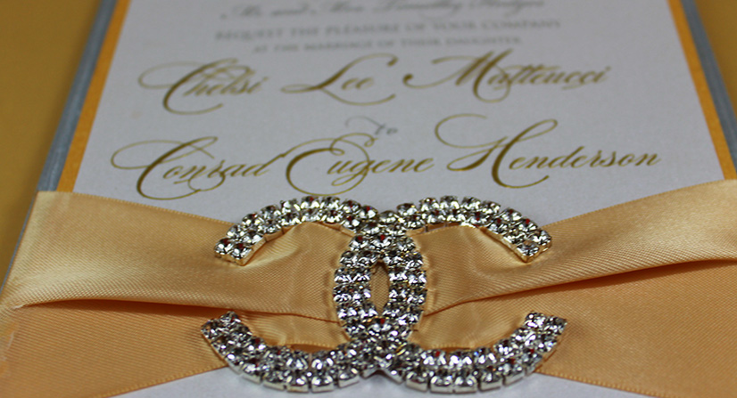 silk folio wedding invitations with ribbon