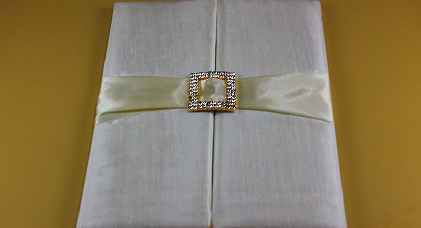 silk folio wedding invitations with ribbon
